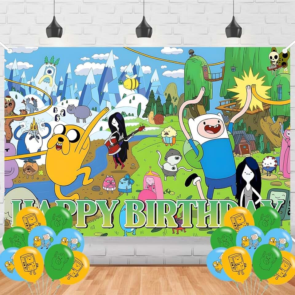 Cartoon Time of Adventure Birthday Backdrop,Time of Adventure Banner Poster for Cartoon Theme Party Decorations Anime Birthday Supplies Background Studio Shoot Photo Props