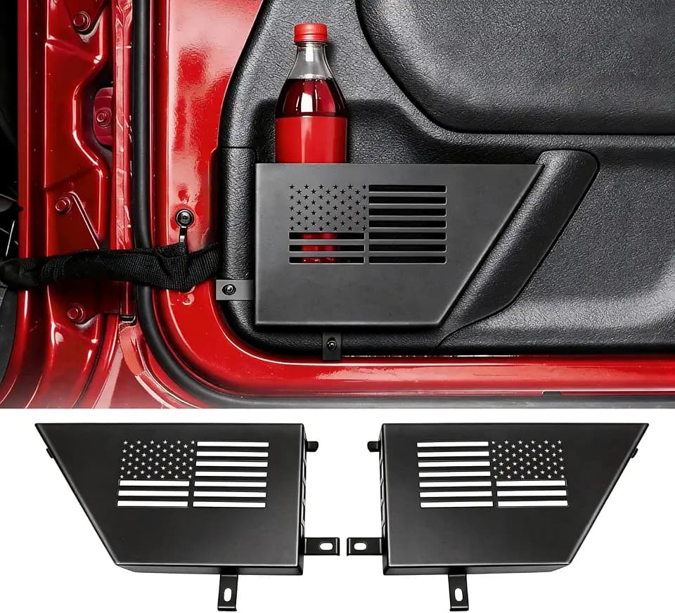 Metal Storage Boxes Compatible with 2007-2018 Jeep Wrangler JK JKU 2/4 Door, 2 Pack Front Door Side Insert Organizer Pockets for Jeep Saggy Net Replacement(Black)