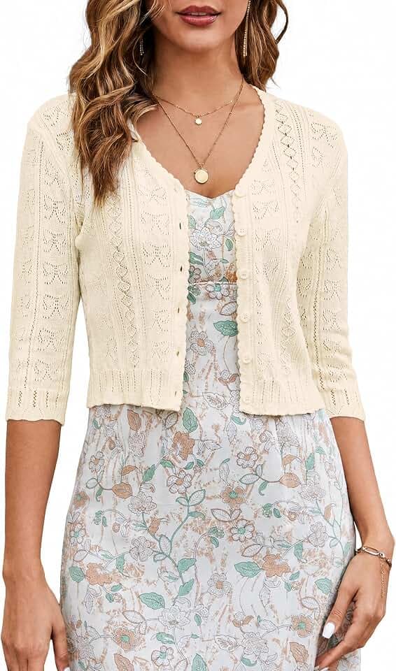 JOKELAMB Women Bolero Shrug Cropped Cardigan 3/4 Sleeve Shrugs for Dresses