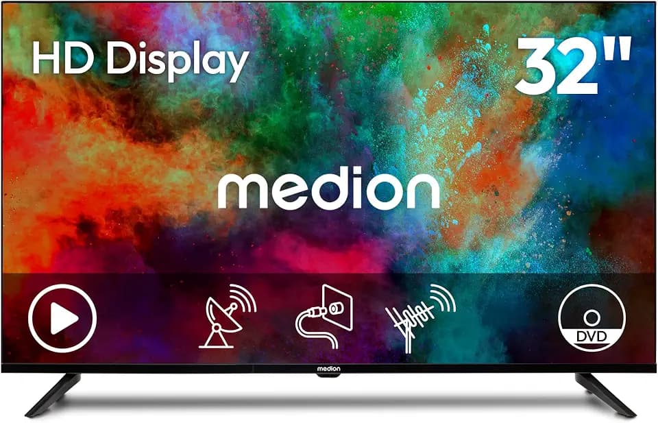 MEDION 80 cm (32 Zoll) HD Fernseher (integrierter DVD-Player, Triple Tuner Receiver DVB-T2 DVB-C DVB-S2, 2 x HDMI, USB, Kopfhöreranschluss, AV in, Mediaplayer, CI+, MD 832003)
