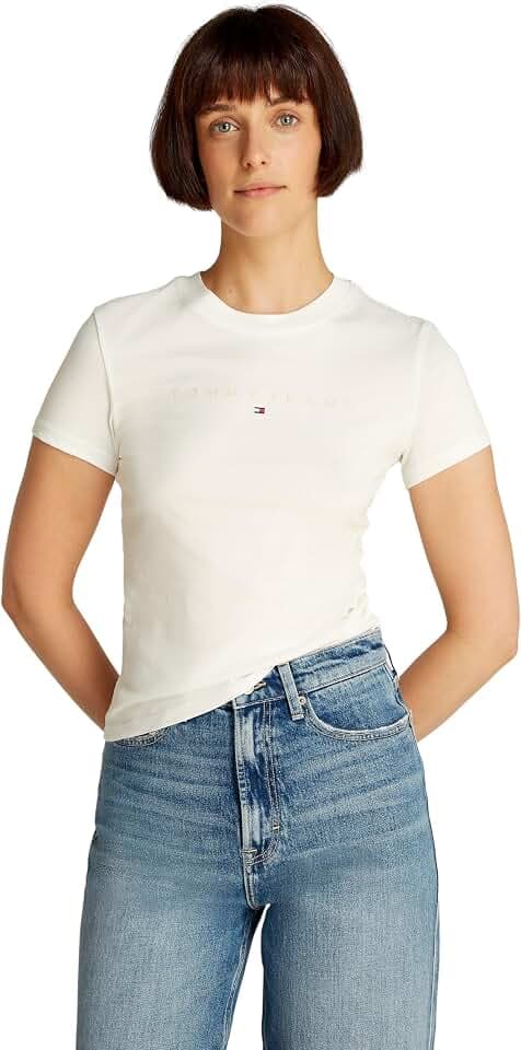 Tommy Jeans Damen T-Shirt Kurzarm Essential Rib Slim Fit