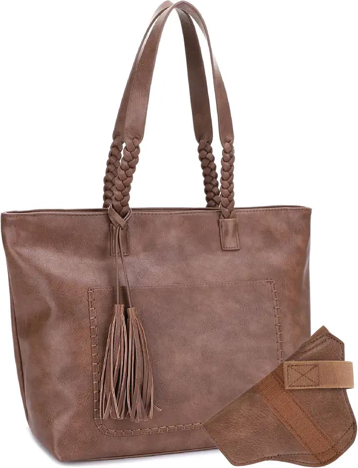 JESSIE & JAMES Helena Tote Bag With Braided Top Handle and Tassels, Everyday Carry Handbag