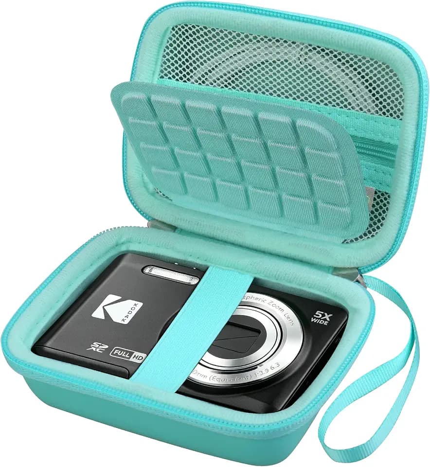 Camera Case for KODAK PIXPRO FZ55 / FZ45 / FZ53 / FZ43 16MP Digital Camera, Compact Vlogging Cameras Travel Carrying Storage Case Bag, Zipper Mesh Pocket Fits Memory Card Slots, Green