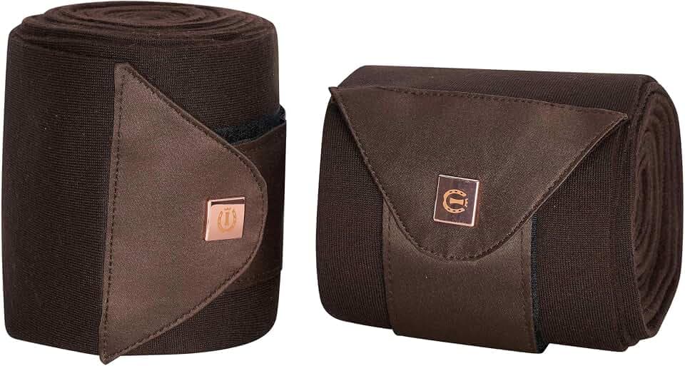 Imperial Riding Bandagen IRH Lovely, 4er-Set, weiches Jersey-Fleece, atmungsaktiv & formstabil, Klettverschluss, Metallakzenten, hochwertige Pferdebandagen für Training & Alltag, Braun, 1SIZE