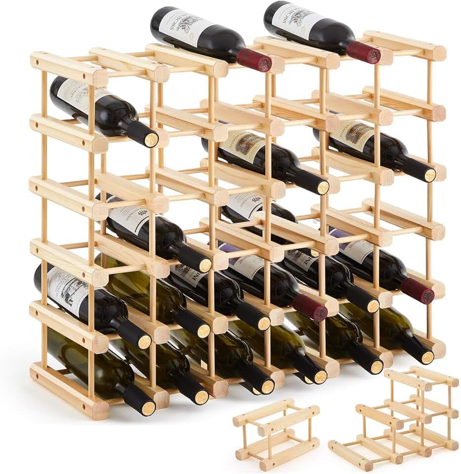 Juexica 3 Pcs 12 Bottle Wood Wine Rack Stackable Holder, Wooden Color