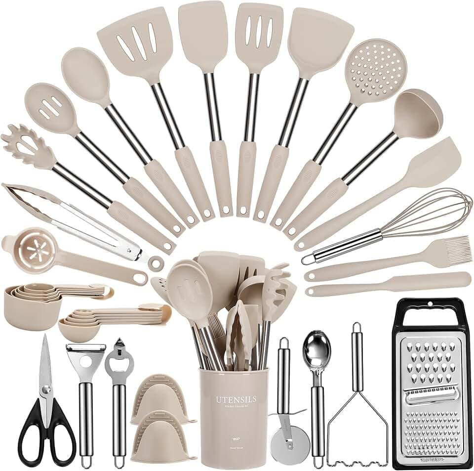 Fyvva 35 Pcs BPA Free Silicone Kitchen Utensils Set Stainless Steel Handles