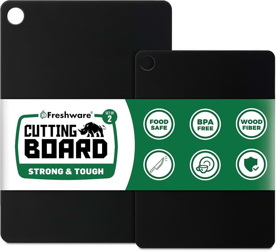 Freshware Wood Cutting Boards for Kitchen, Dishwasher Safe, Medium 12" x 9" and Large, 15" x 11.25", Set of 2, Black