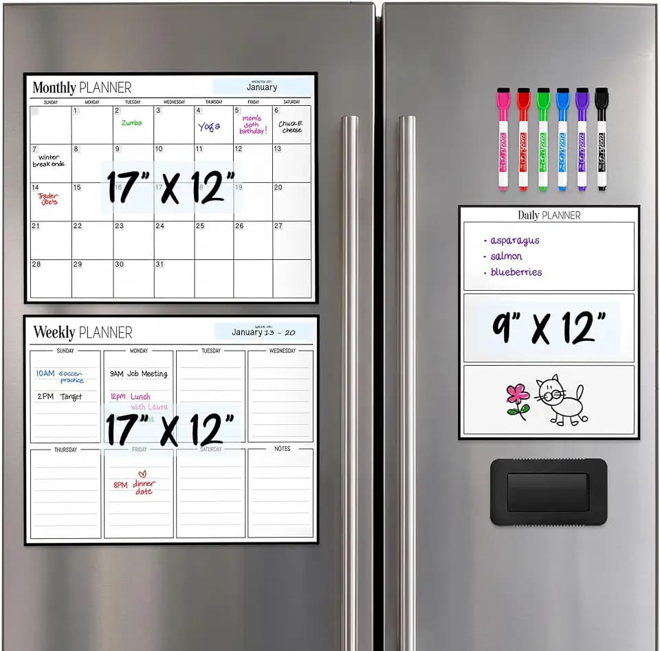 3 Pack Magnetic Dry Erase Calendar for Fridge - Monthly Weekly Daily