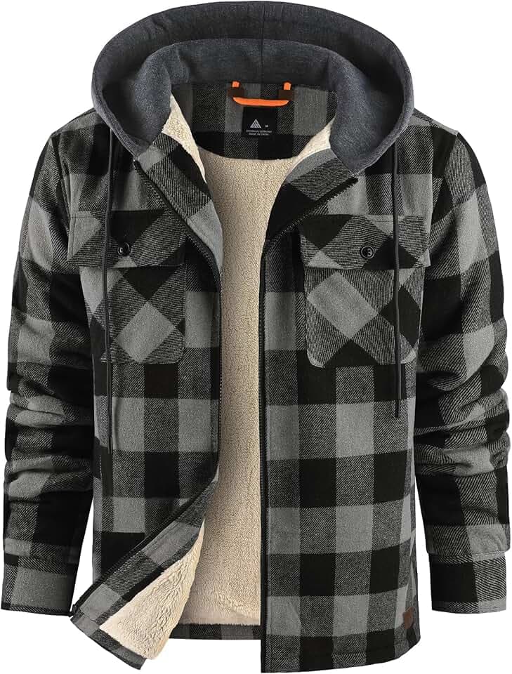 zitysport Holzfällerjacke Gefüttert Herren Hemdjacke Sherpa Fleece Kariert Jacke Fleecefutter Mantel Flanelljacke Outdoor Kapuzenjacke Kariert Männer Winterjacke mit Kapuze Sweatjacke
