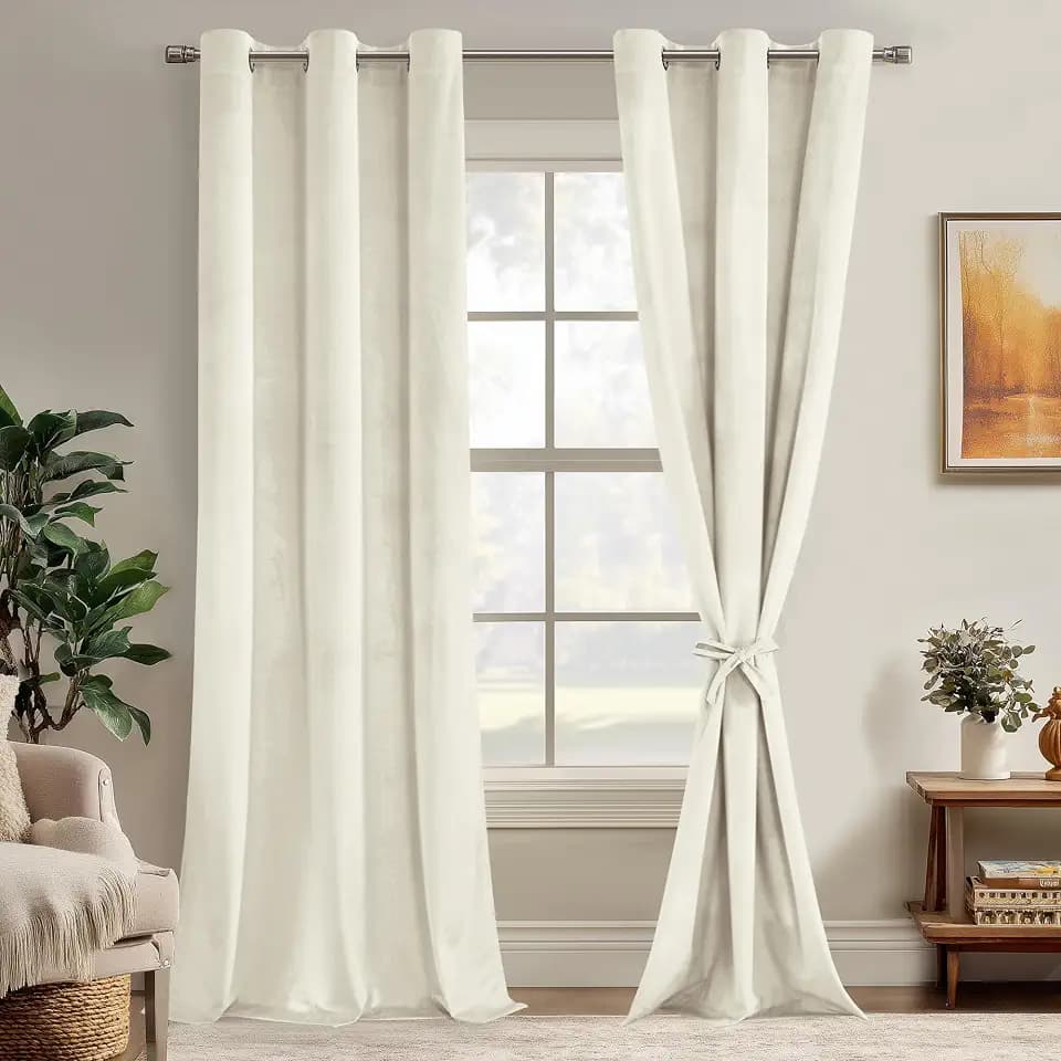JIUZHEN Ivory Velvet Blackout Curtains 84 Inch for Living Room/Bedroom