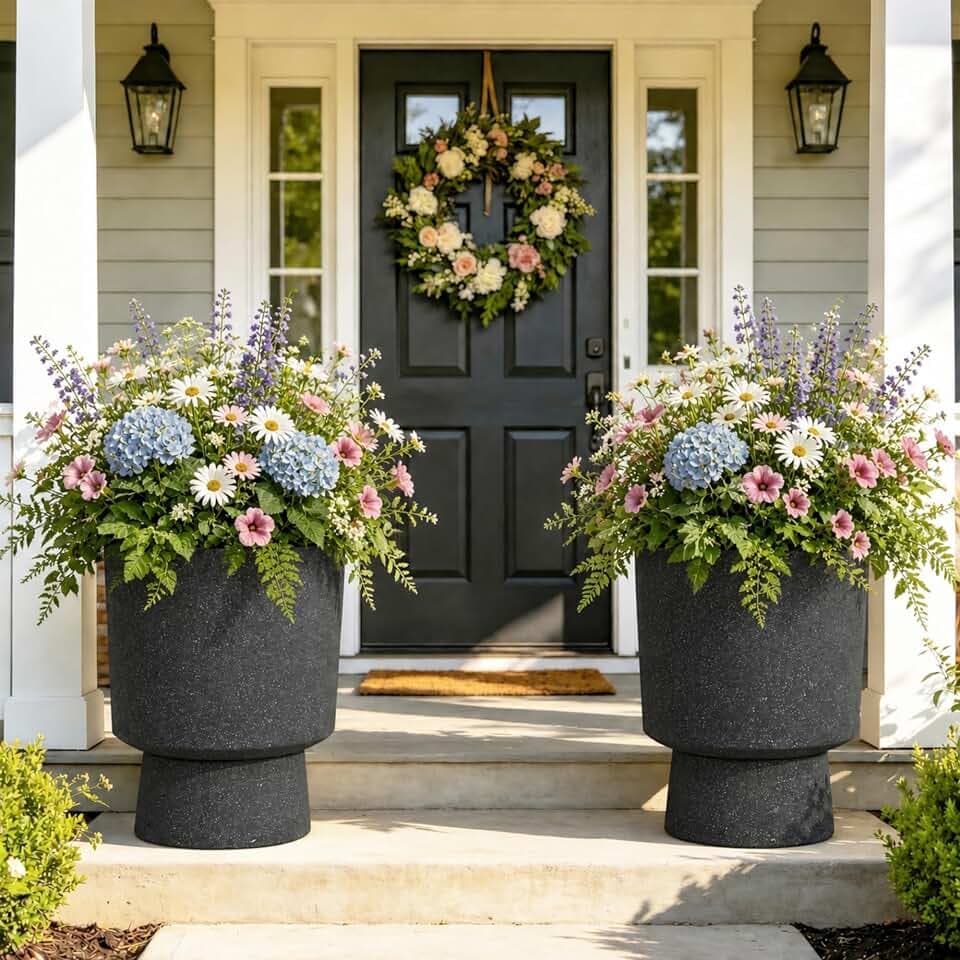 16.8" Pedestal Planters for Outdoor Plants, Large Urn Flower pots S/2