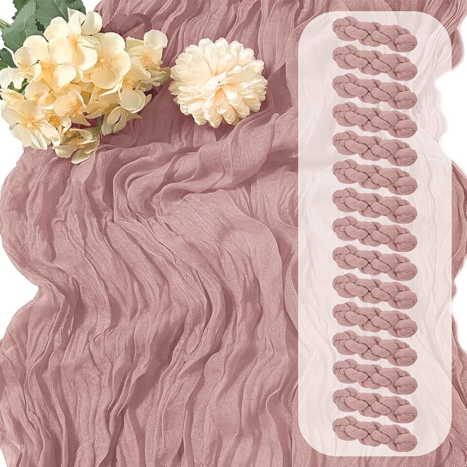 15 Pack Dusty Pink Cheesecloth Table Runner 17 x 108 inch Cheese Cloth Table Runners 9ft Pink Table Runner Rustic Romantic Sheer Gauze Runner for Wedding Party Baby Shower Table Decoration
