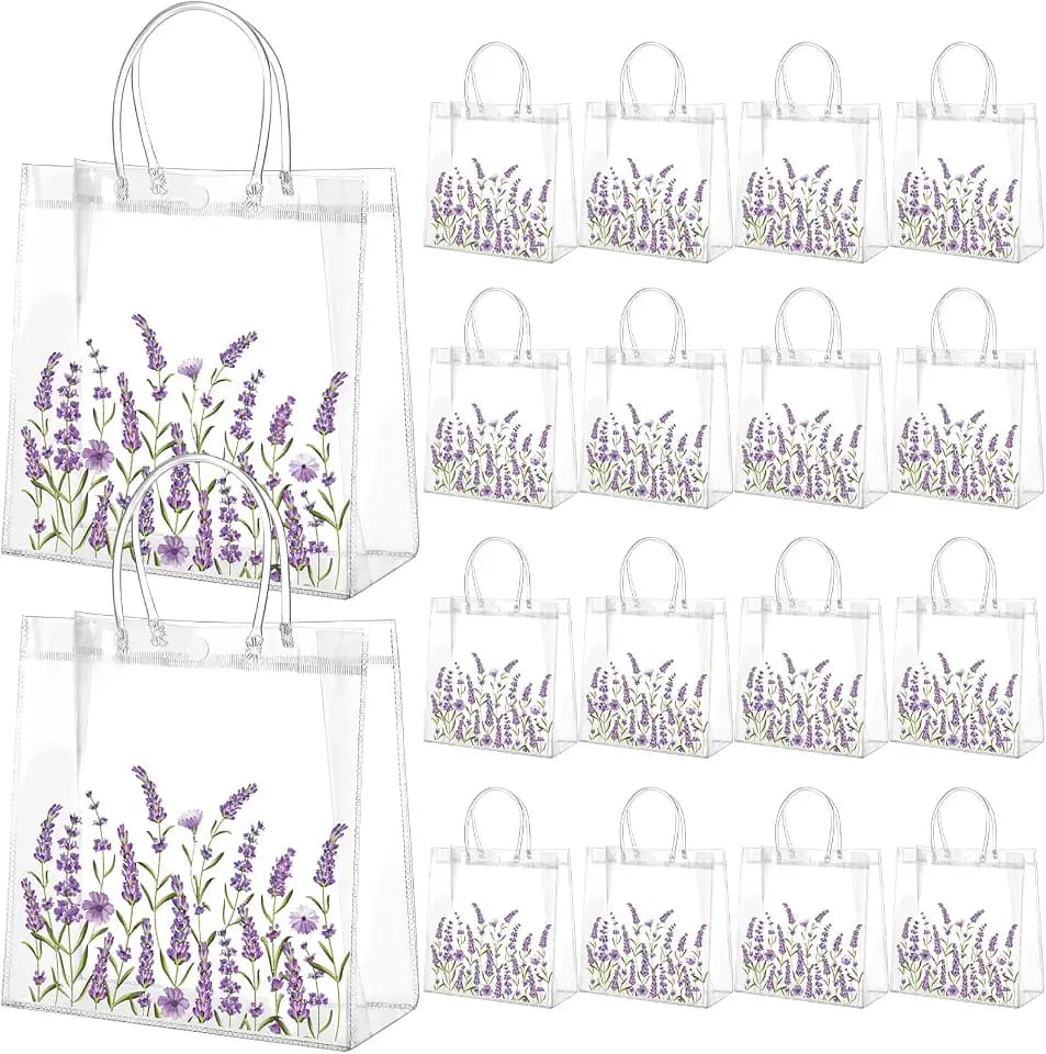 Resholder 24 Pcs Lavender Clear PVC Gift Bags Purple Themed Party Supplies