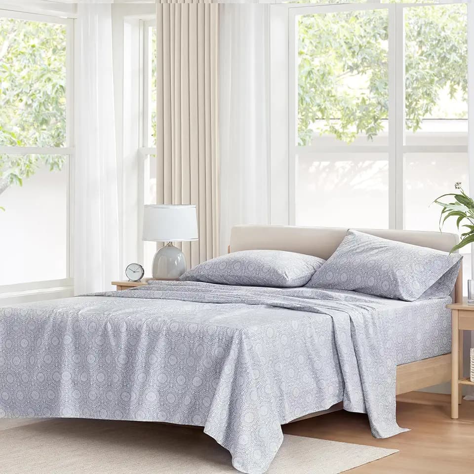 Comfort Spaces 100% Cotton Percale Sheets Twin Sheet Set 3 Pcs, Adelia Gray