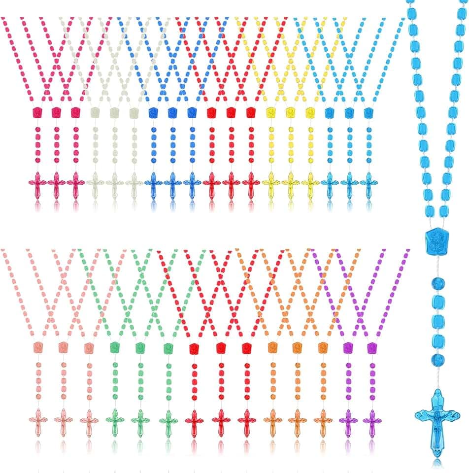 Sureio 36 Pcs Rosary Beads Plastic Catholic Necklaces Bulk, 13" 12 Colors