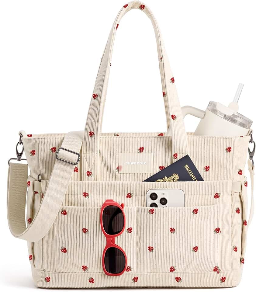 Corduroy Tote Bag for Women, Work Bag, Teacher Bag, Laptop Tote for Office Travel & School