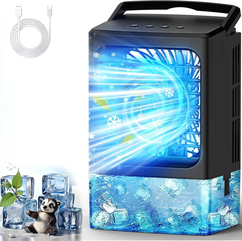 Portable Air Conditioners，Upgraded Portable AC Small Air Conditioner Personal Air Cooler Mini Evaporative Cooler 3 Wind Speed Portable Small AC with 7 Night Light for Room Home Bedroom Office