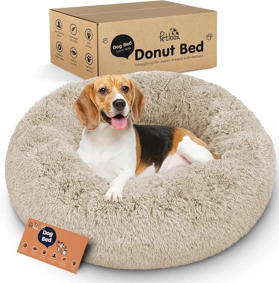 Calming Donut Dog Bed for Small Dogs, Round Dog Bed for Medium & Large Dogs