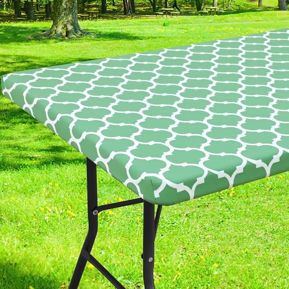 Smiry Picnic Fitted Table Cover, 6 Foot Flannel Backed Vinyl Tablecloth