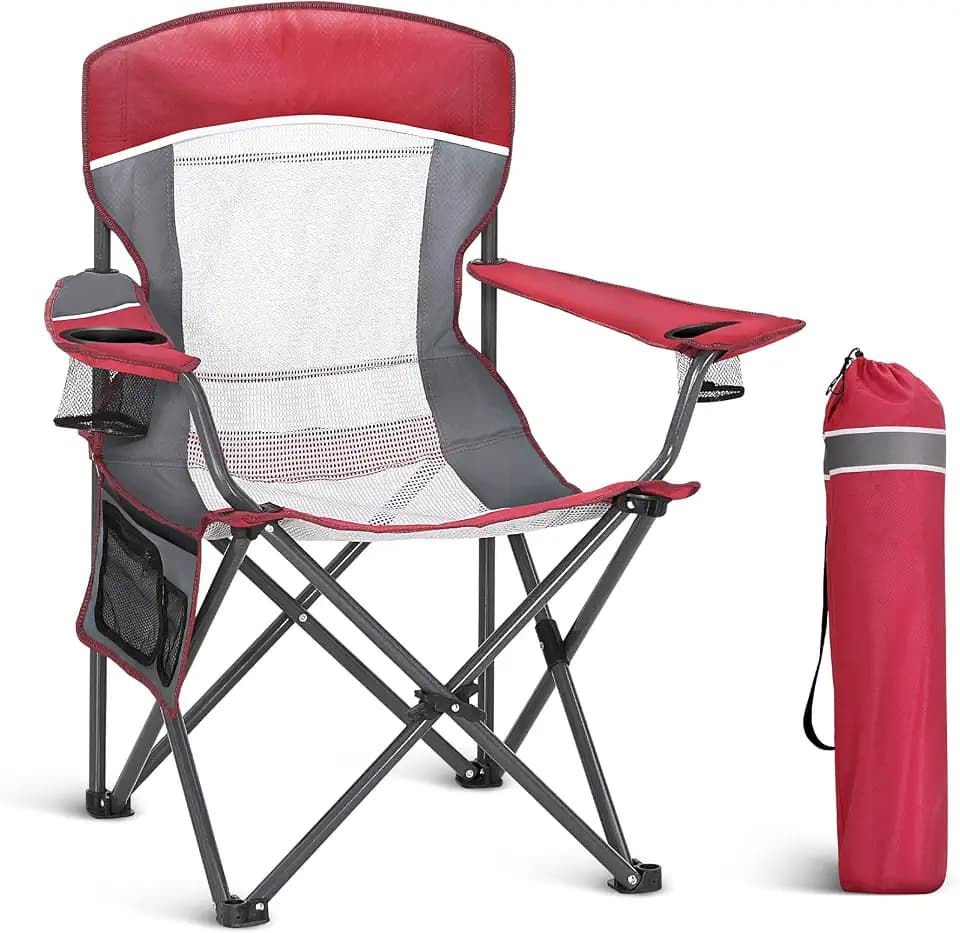 LET'S CAMP Netzrücken Campingstuhl Tragbar Klappbar Campingstuhl Faltbar Camping Stuhl mit Getränkehalter Tragetasche für Camping, Angeln, Wandern bis 150kg