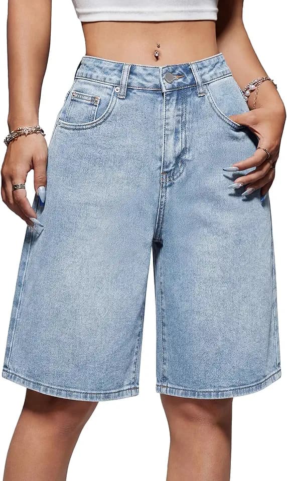 Women Jorts Baggy Jean Shorts Low Rise Long Bermuda Denim Shorts