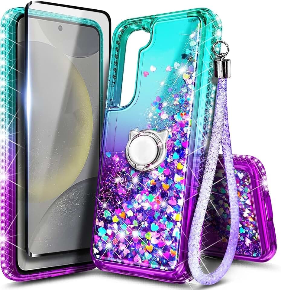 NGB Designed for Samsung Galaxy S23+ Plus Case, Cute Glitter Aqua/Purple
