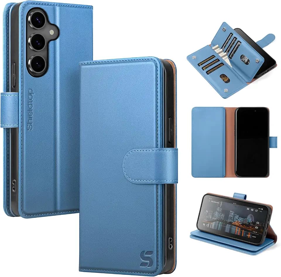 Shieldtop Compatible with Samsung Galaxy S24 Wallet Case with Card Holder,Women Men RFID Blocking PU Leather Flip TPU Protective Cover Credit Card Slots,Phone Case for Galaxy S24 6.2",Light Blue