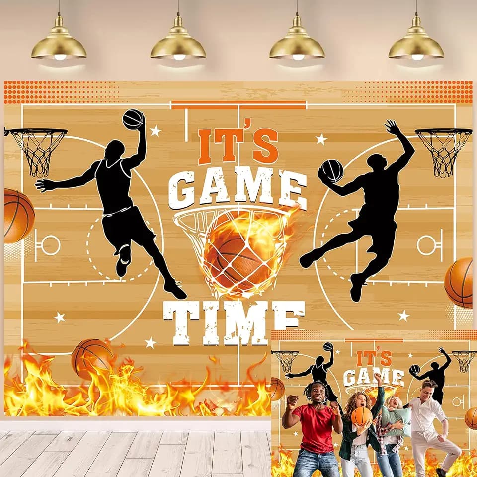 Basketball Theme Backdrop It's Game Time Basketball Birthday Background Kids Men Boys Sport Happy Birthday Party Banner Decorations 6x4FT
