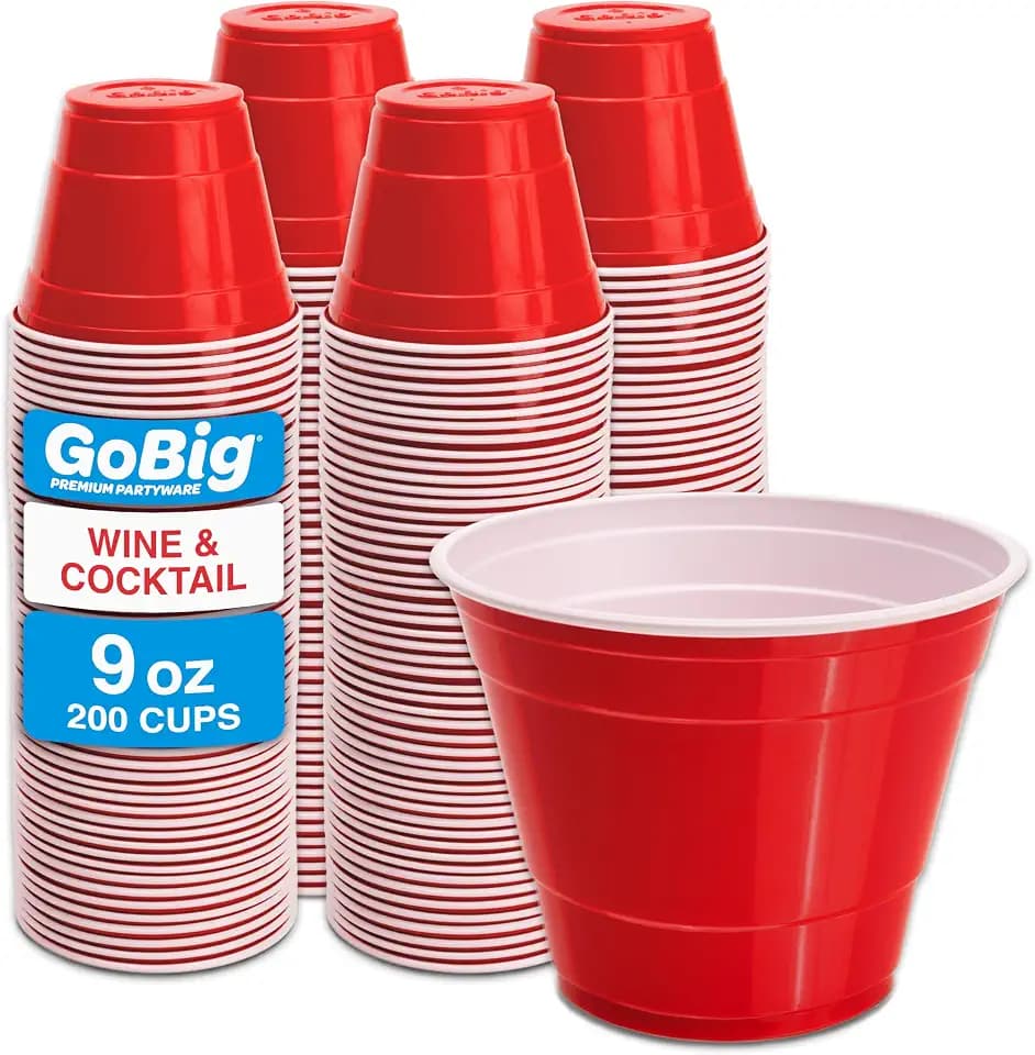 GoBig 9 oz Plastic Party Cups for Wine & Cocktails - 50, 100, or 200 Count Disposable Plastic Cups for Alcohol