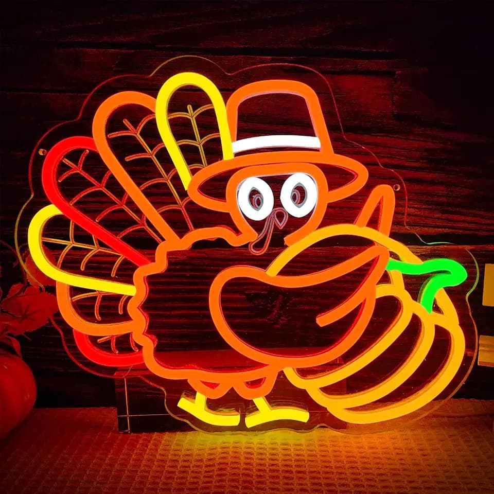 Turkey Neon Sign Happy Thanksgiving Sign Dimmable Turkey Led Light Pumpkin Neon Light for Wall Decor Turkey Neon Window Light Up Sign for Bedroom Wall Decor Party Gifts