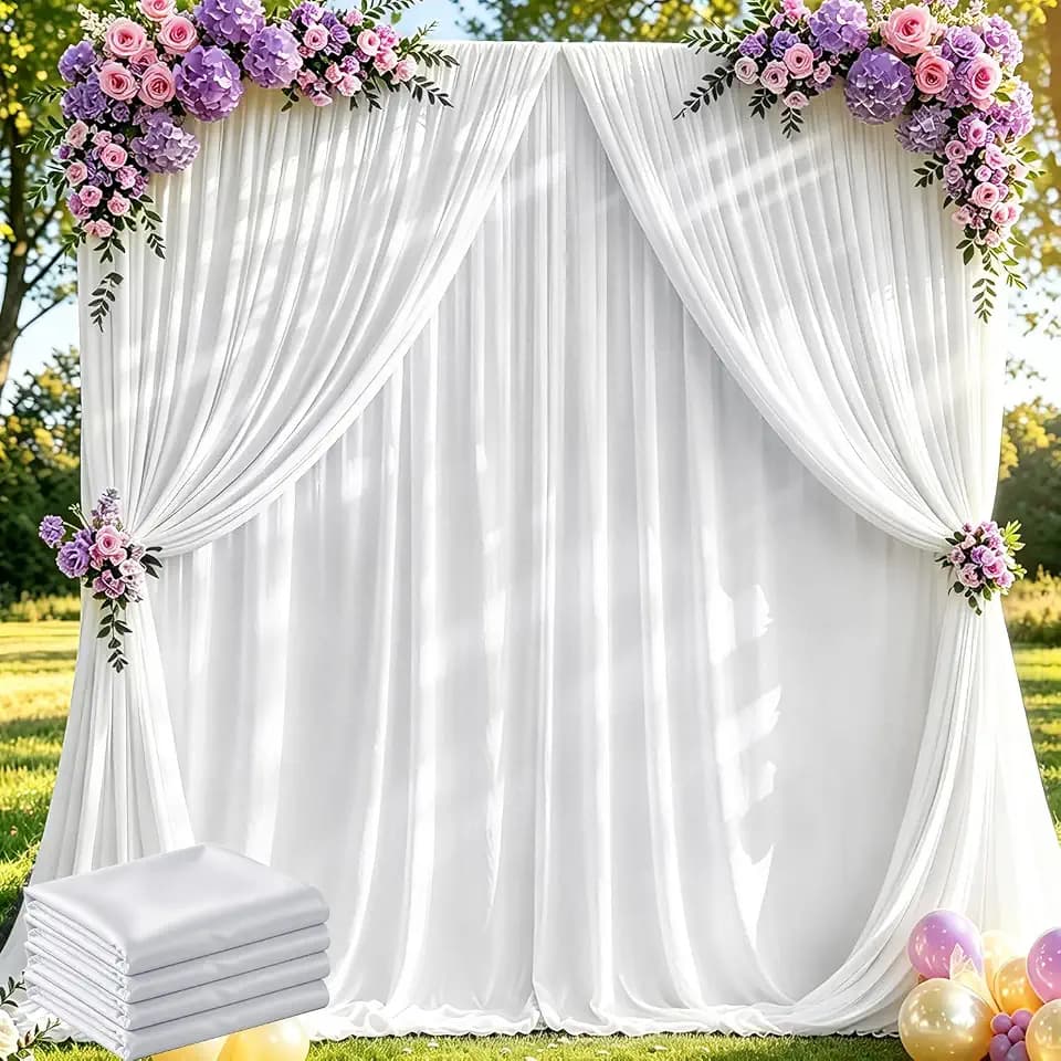 Hemmotop Wrinkle-Free White Backdrop Curtains Drapes 20x10ft, 4-Pack 5x10ft