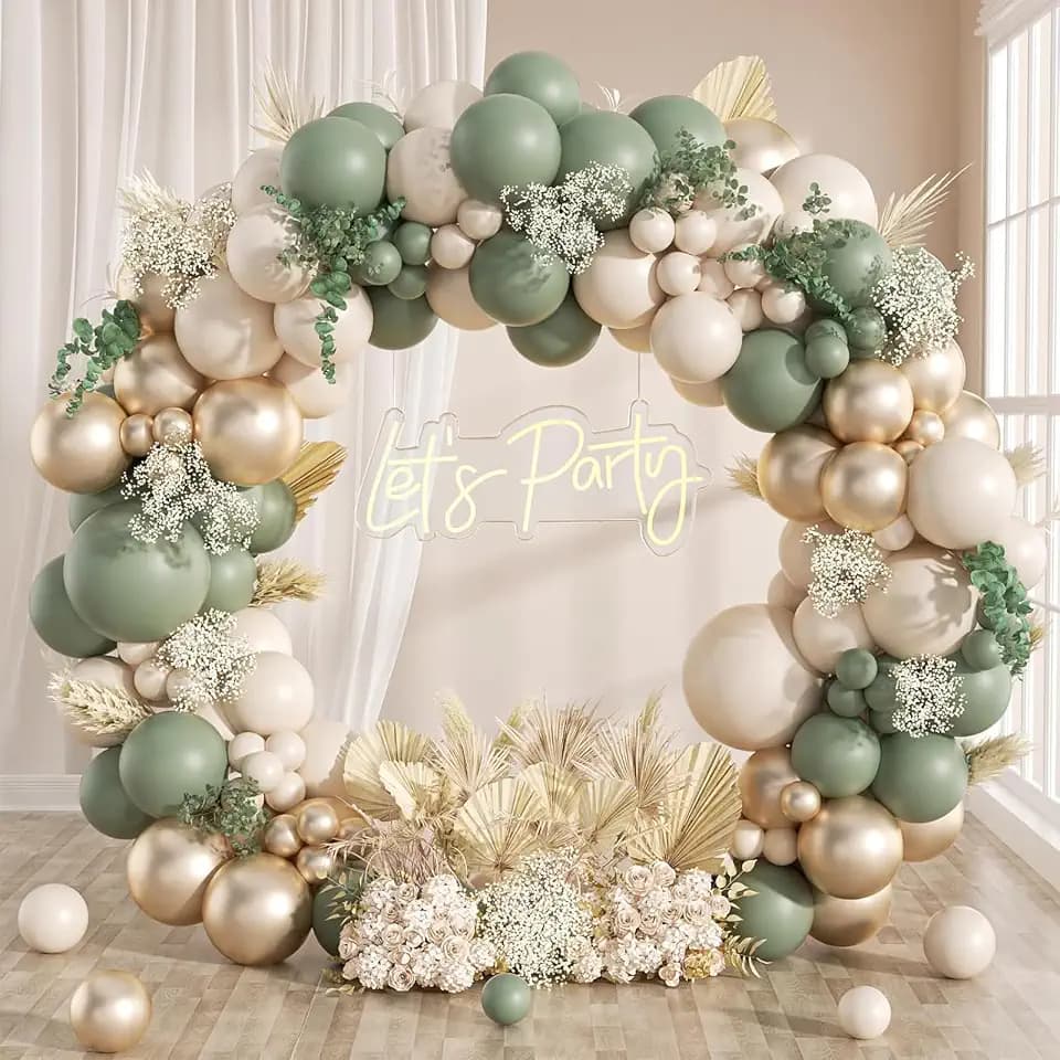 Luftballons Girlande Grün Beige, 108 Luftballons Geburtstag Hochzeit Grün