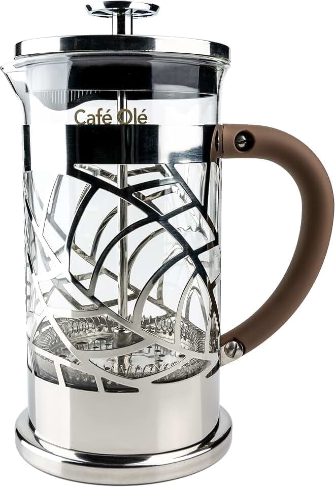 Café Olé Floral Durchsichtiger Kaffeebereiter aus Edelstahl 18/10 und Glas 350 ml 3 Mokkatassen
