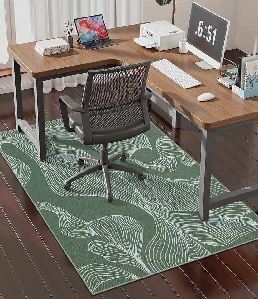 chakme Office Chair Mat for Hardwood Floor, 48"x36" Easy Glide Computer Desk Mat Protector for Rolling Chair Under Desk Rug Nonslip Backing, Machine Wash, (Leaf)