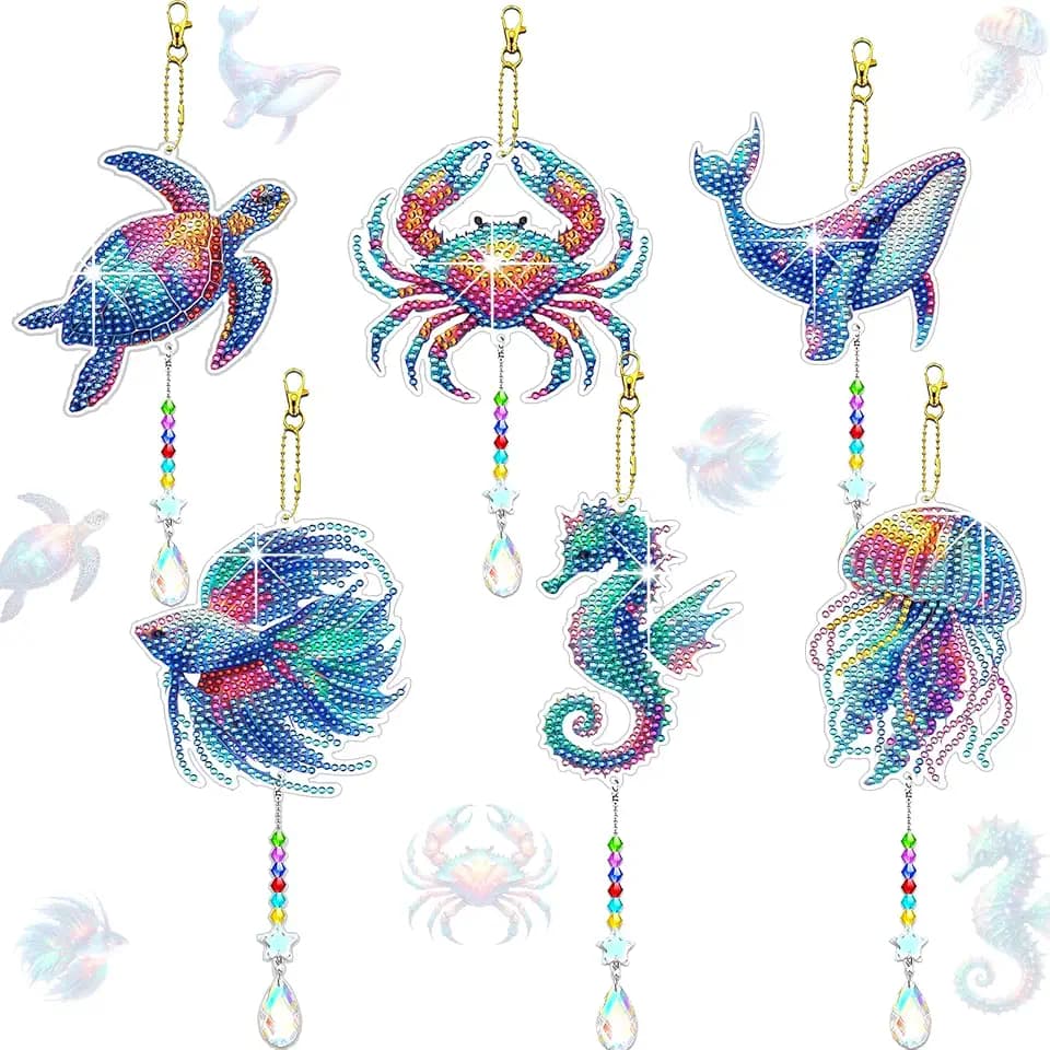 JeCuiK 6 Pcs Ocean Diamond Art Kits for Adults Diamond Painting Wind Chimes