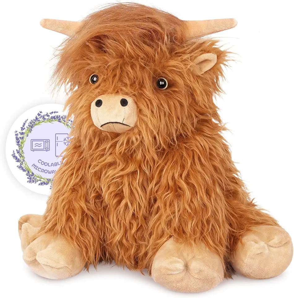 Heatable Weighted Highland Cow Stuffed Animal for Kid Women, Lavender Plush