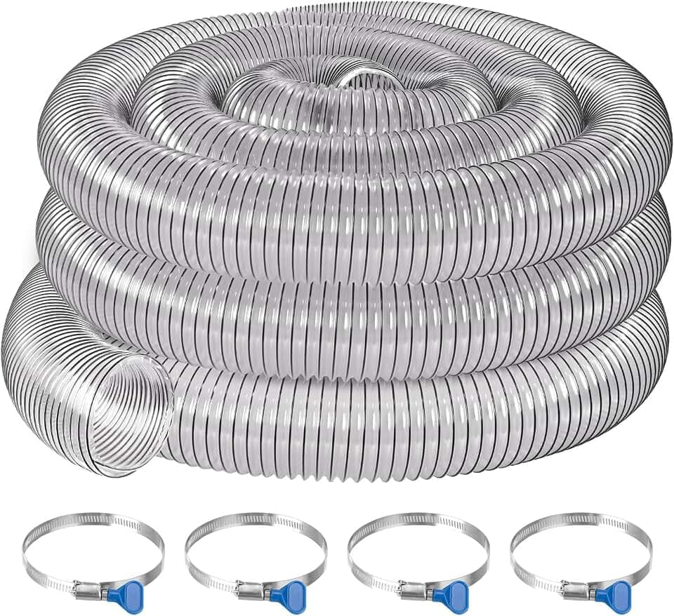 Dust Collection Hose 4"x30',Puncture-Resistant,Flexible PVC Fume Hose