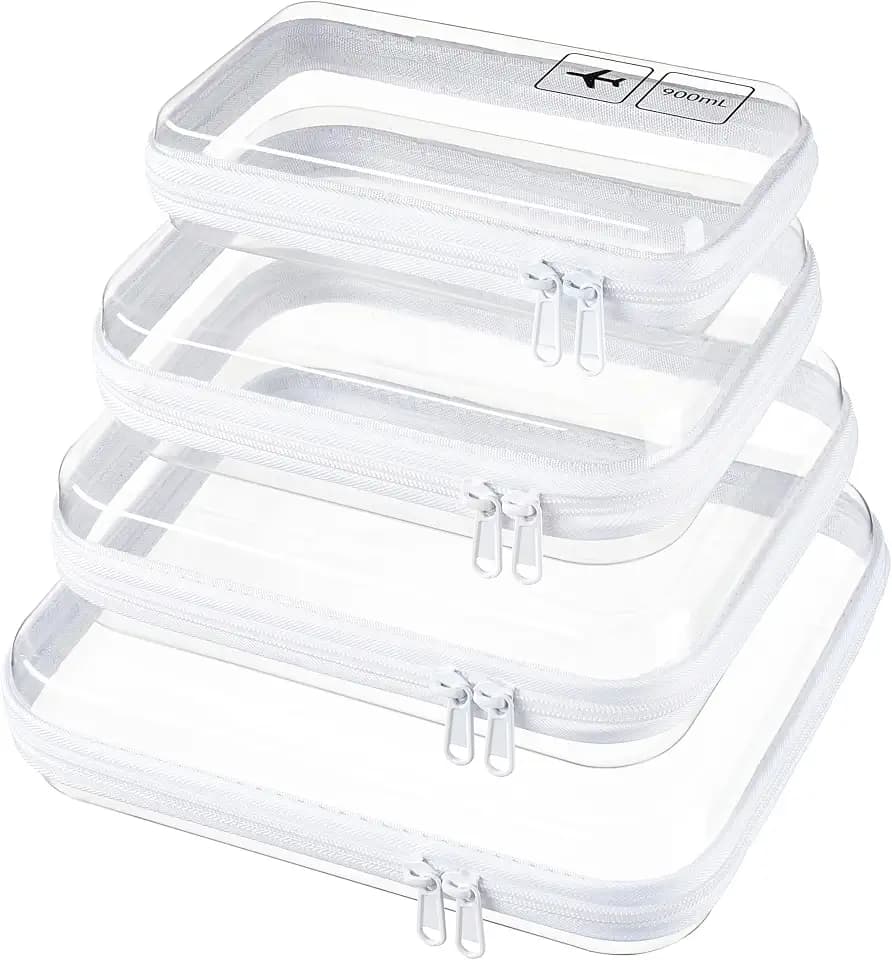 4 Sizes Clear Hard Shell Zipper Case, TSA Accepted Travel Bags