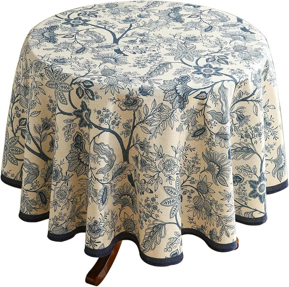 ISAENNE Designer Vintage Linen Round Tablecloth,Diameter 67"-Ruyi B