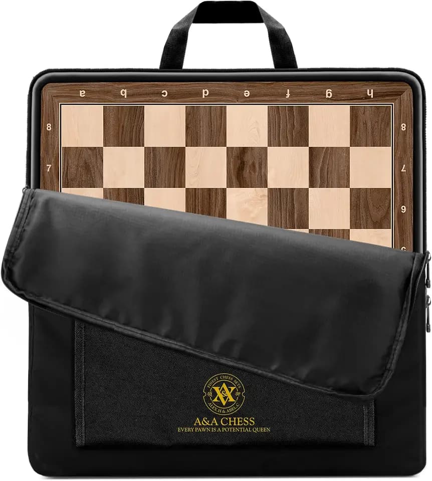 A&A Chess Board - Professional Wooden Chess Board, Tournament Chess Board with Storage Bag (Walnut, 17.25"/44cm W/Notation)