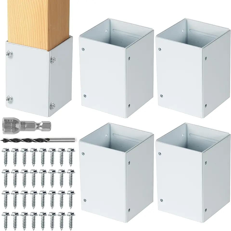 Stainless Steel Adjustable (Range 3.3"-6") Post Protector, Protects Wooden Mailboxes and Fences from Lawnmower and rain Damage (White, 4 Set)