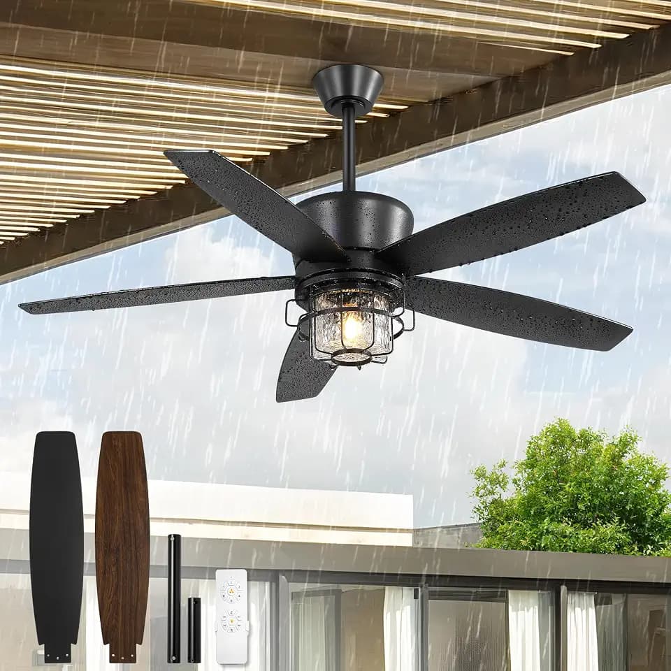 Fanbulous 52" Outdoor Ceiling Fans with Lights and Remote IP65 Waterproof