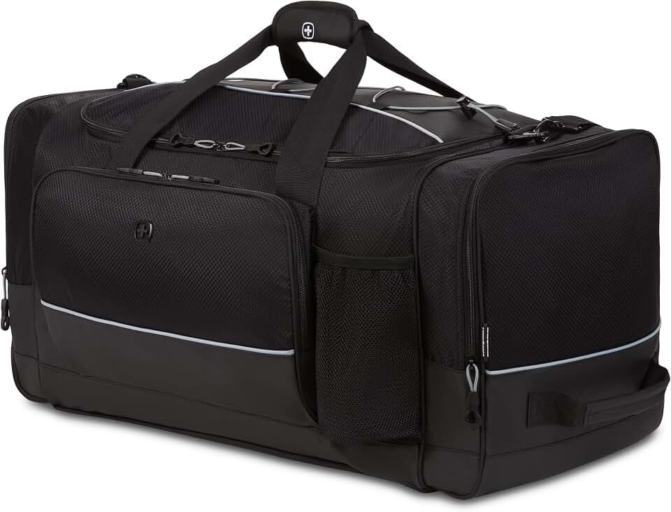 SwissGear Apex Duffel Bag, Men's and Women's Gym Bag, Travel Duffle Bags, Black Dobby, 28-Inch, Black