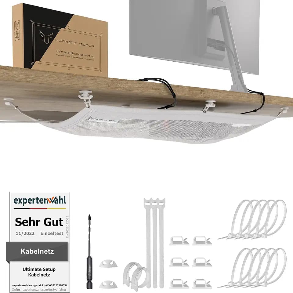 Kabelnetz Schreibtisch für Flexible Kabelorganisation unterm Tisch (Weiß)