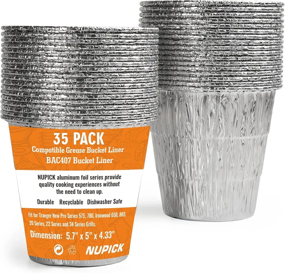 NUPICK 35 Pack BAC407 Grease Bucket Liner Compatible for Traeger