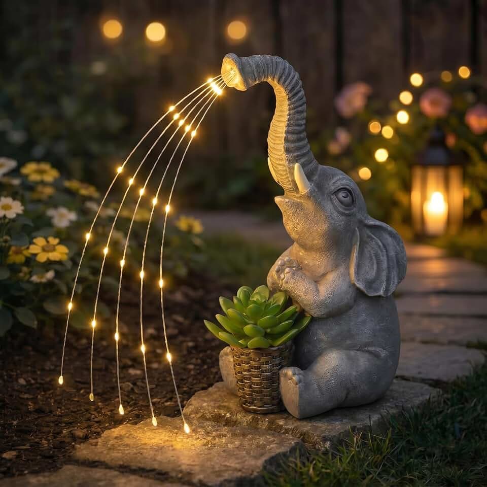 Hoikwo Solar-Gartenfiguren Elefant mit LED – Wetterfest & Solarbetrieben