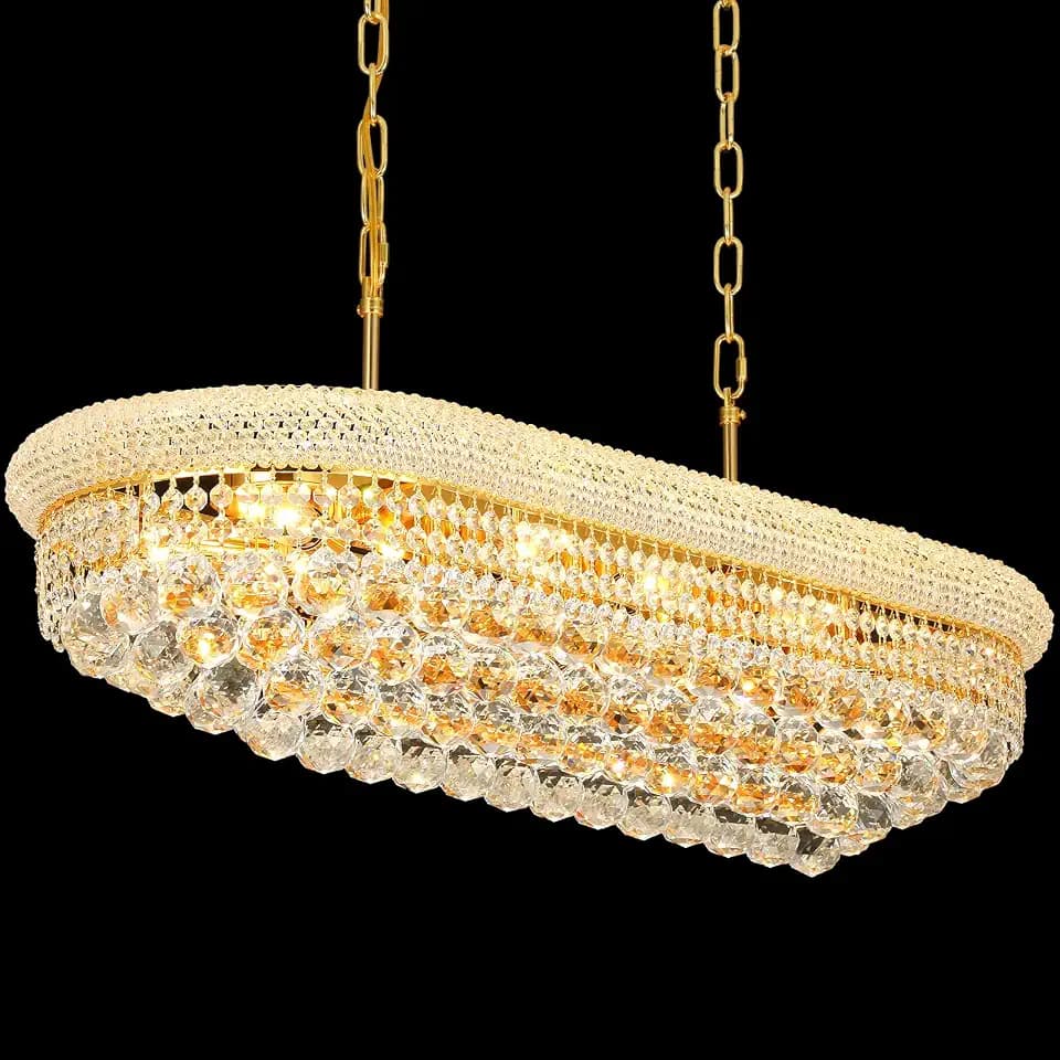 Gold Crystal Chandeliers for Dining Room，11-Lights L35.4 Inch