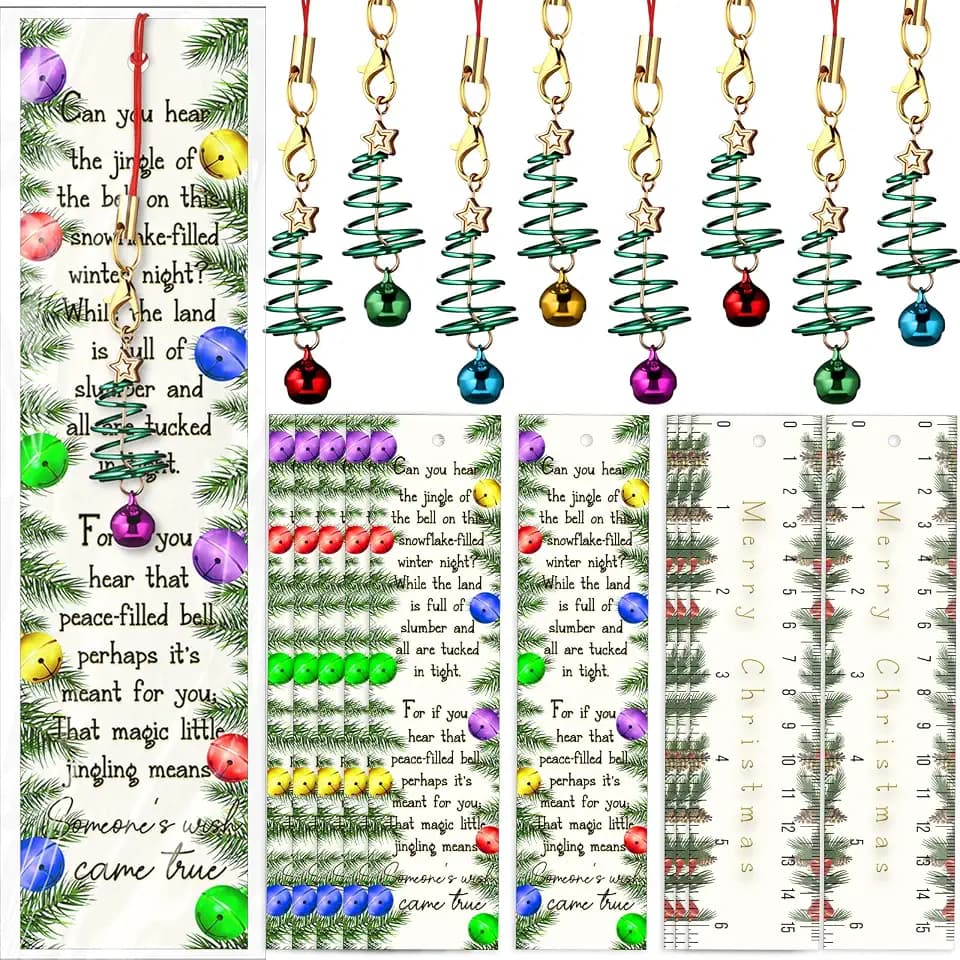 Gersoniel 50 Sets Christmas Jingle Bell Keychains Bulk with Bookmarks