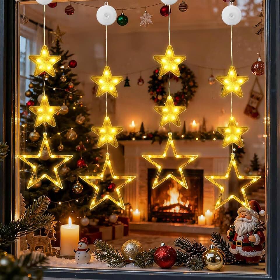 HELESIN LED Sterne Weihnachtsbeleuchtung 4 Stück, Fenster Weihnachtsdeko Warmweiß Batteriebetriebene mit Saugnäpfe, Fensterbeleuchtung Weihnachtsstern Innen für Weihnachten Balkon Party Hochzeit Deko