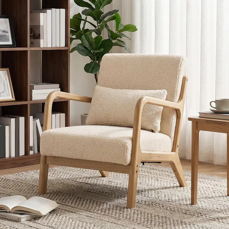 HOMCOM Lounge-Sessel, Rahmen aus Massivholz, Velours-Optik, Beige